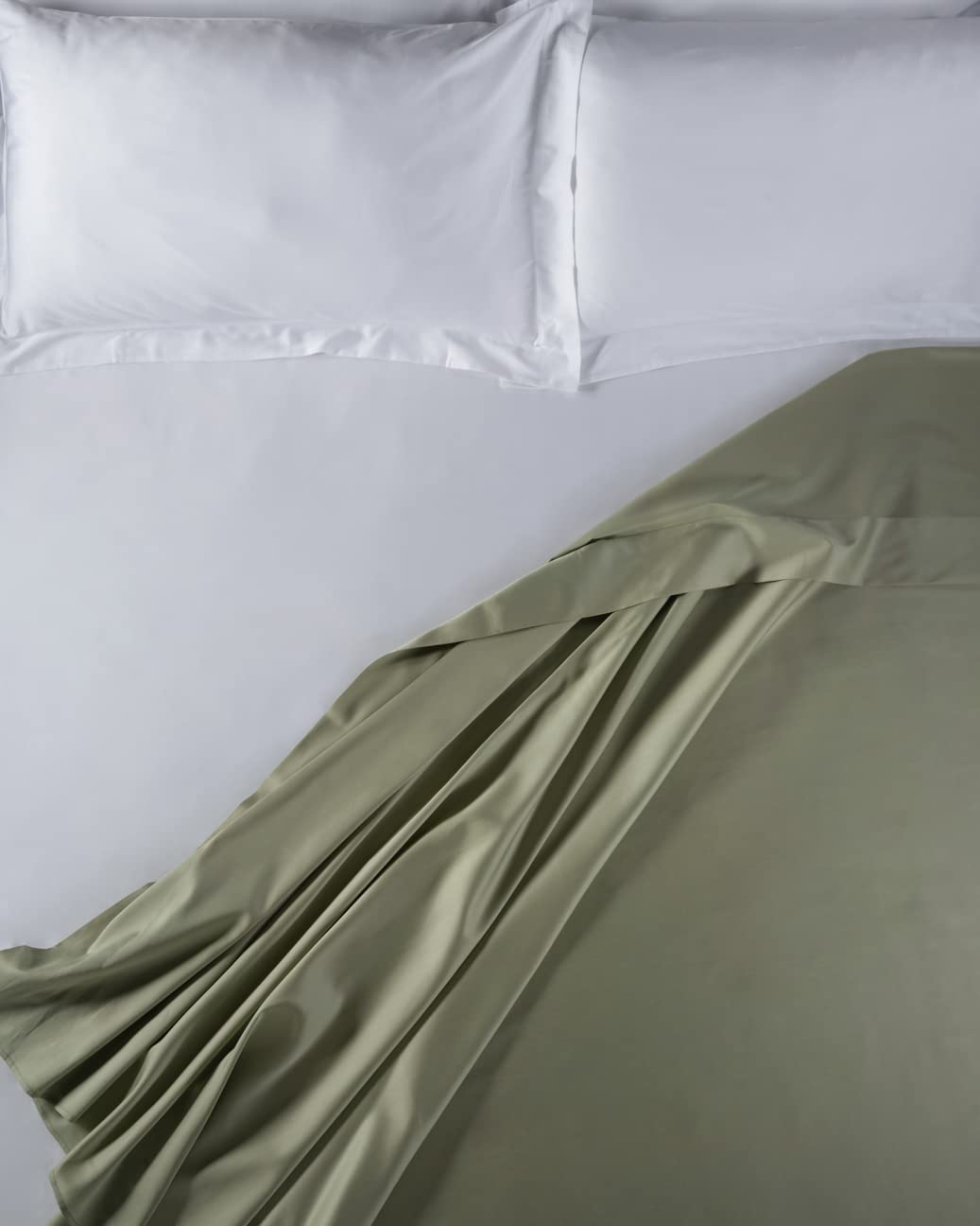 LENZUOLISSIMI - Queen Bed Sheet in Satin Cotton Satin 300 Thread Count 240 x 290 cm Made in Italy - Sage Green