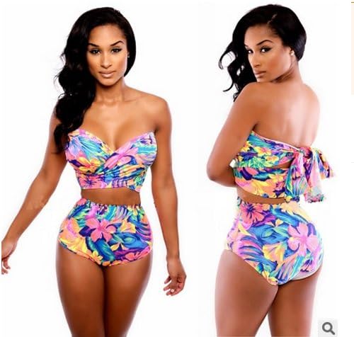 Women's Flower Split Beach High Waisted Bikini Set Swimsuit ( Size : XL )