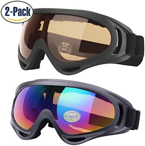 LAOSGE Ski Goggles,2 Pack Skiing Goggles with UV 400 Protection for Kids,Boys&amp;Girls,Youth,Men&amp;Women,Dustproof and Windproof
