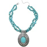 COLORFUL BLING Boho Imitation Turquoise Collar Bib Necklace Blue Stone Beads Strand Pendant Choker Necklaces for Women Bohemian Turquoise Jewelry