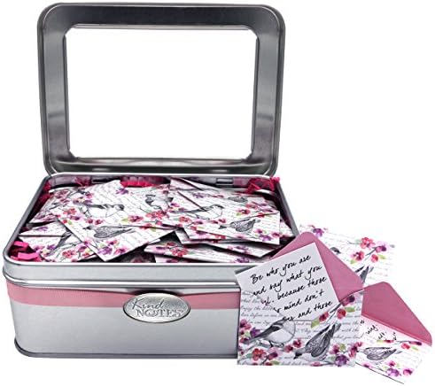 KindNotes Tin Keepsake Gift Box with Long Distance Missing You Messages (for Couples) - Birds and Flowers