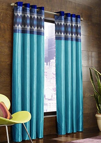 Super India Velvet Trangle 2 Piece Polyester Door Curtain Set - 7 ft, Aqua