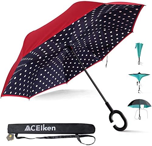 ACEIken Inverted Umbrella Inside Out Upside Down Umbrella Windproof Reverse Umbrella for Women with UV Protection, Upside Down Umbrella with C-Shaped Handle for Car Use