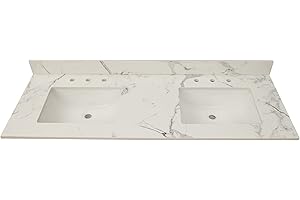 MSI Calacatta Nowy Vanity Top with Under Mount Rectangle Double Bowl Ceramic Sinks, Engineered Marble Stone, 4" CC Faucet Holes, 61"X22"