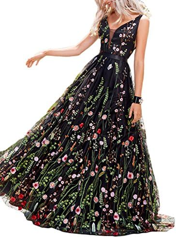 Vanial Women's Floral Embroidered Prom Dress Formal Evening Gown V241