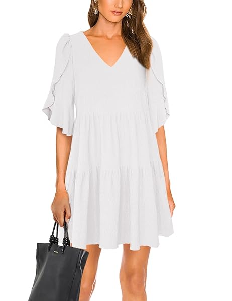 SEBOWEL WOMEN CASUAL SHORT SLEEVE V NECK PLEATED...
