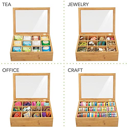 mDesign Teebox aus Holz – Teekiste mit 12 Fächern für die Teebeutel