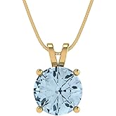 Clara Pucci 14K Yellow Gold Plated Solitaire 16" Box-Chain Necklace - Sterling Silver 3ct Round Cut Aquamarine Pendant