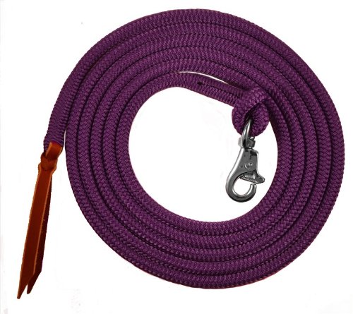 Knotty Girlz Premium 1/2″ Samson Eq Braid Yacht Natural Horse Lead Rope w/Nickel Plated or Stainless Steel, Trigger Bull 12ft, 14ft, or 16ft. (Purple, 14ft. w/Hitched in Stainless Steel Trigger Bull)