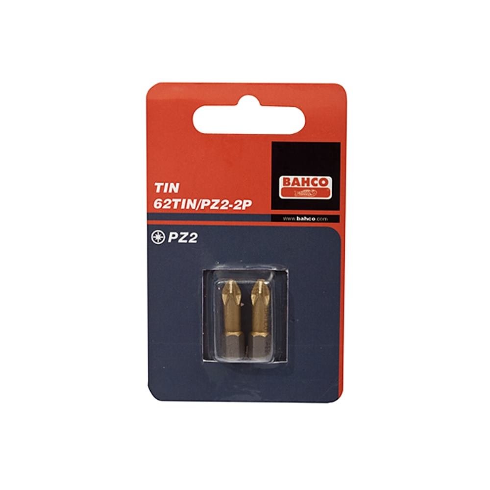 Bahco 62TIN/PZ2-2P Pz2 Tin Bit for Pozidriv Head Screws, Multi-Colour, 25 mm, 2-Piece