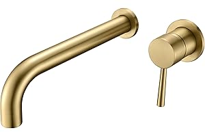 SUMERAIN Wall Mount Bath Tub Faucet Brushed Gold Tub Filler Extra Long Spout with High Flow Rate, Includes Brass Rough-in Valve