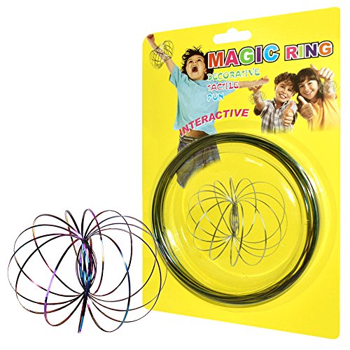 El-fmly Kinetic Rings: Flow Toy, Fidget Slinky, Stainless Steel Springs, 3D Sculpture Magic Game Toy for Kids Adult (5 Inches Rainbow Flow Ring)