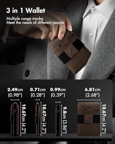 3-in-1 Magnetic Magsafe Wallet for Men, Pop Up Bifold Wallet, RFID Blocking Minimalist Front Pocket Card Holder, Holds 6-7 Cards & Cash, Ultra Slim, Ideal Gift for Men (Brown)