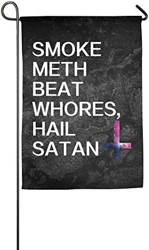Funny Quotes Hail Satan Cross Funny House Flag Garden Flag White 18*27inch