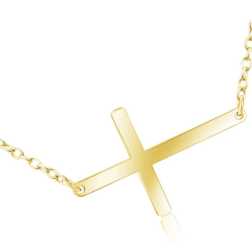VONALA Gold Sideways Cross Necklace 925 Sterling Silver Jewellery for Women (Gold)