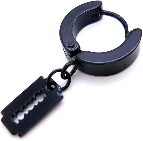 Amazon アレルギーフリー カミソリ かみそり 剃刀 ピアス ノンアレルギー ステンレスピアス 中折れ ワンタッチ フープ ピアス 輪 リング 片耳ピアス アクセサリー 通販 安い メール便 青い目 １個売り ブラック シルバー 1 1259 ジュエリー 通販