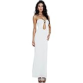 ZGMYC Women's Elegant Strapless Vacation Maxi Dress Sexy Gold Shell Cut Out Bodycon Dress Beach Party Cocktail Dress