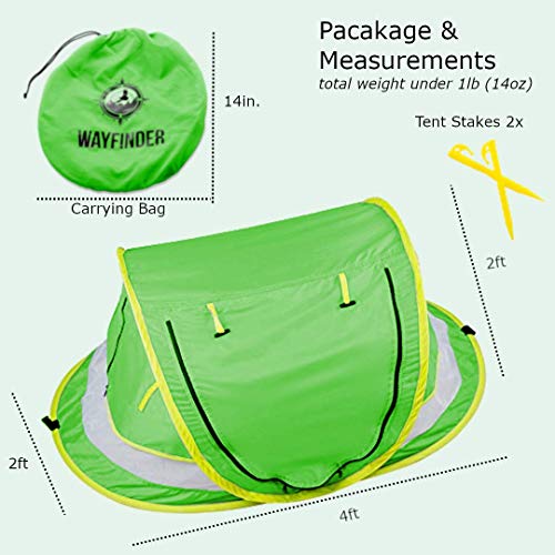 Wayfinder TravelTot, Baby Travel Tent Portable Baby Travel Bed Indoor & Outdoor Travel Crib Baby Beach Tent UPF 50+ UV Protection w/Mosquito Net and 2 Pegs (Green/Yellow)
