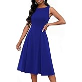 FANDEE Women's Sleeveless Cocktail Dress Vintage A Line Fit and Flare Elegant Midi Dresses for Women with Pockets