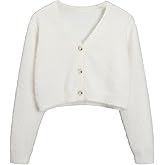 Floerns Girls V Neck Long Sleeve Button Front Knit Cardigan Crop Top