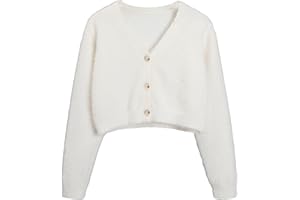 Floerns Girls V Neck Long Sleeve Button Front Knit Cardigan Crop Top