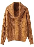 Women's Solid Turtle Neck Drop Sleeve Cable Chunky Knit Basic Knit Sweater