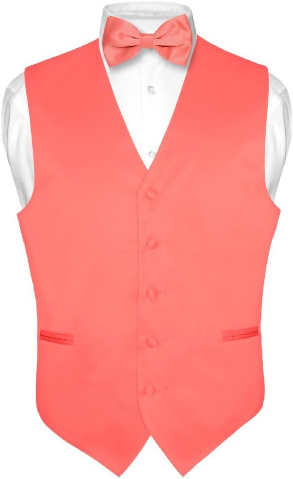Men's Dress Vest & BowTie Solid CORAL PINK Color Bow Tie Set for Suit or Tuxedo