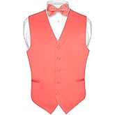 Vesuvio Napoli Men's Dress Vest & BowTie Solid CORAL PINK Color Bow Tie Set for Suit or Tuxedo
