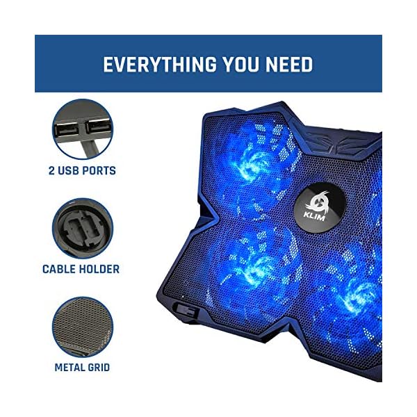 KLIM-Wind-Laptop-Cooling-Pad-The-Most-Powerful-Rapid-Action-Cooling-Fan-Laptop-Stand-with-4-Cooling-Fans-at-1200-RPM-USB-Fan-Compatible-New-2021-Version-Blue KLIM Wind Laptop Cooling Pad - More than 500 000 units sold - NEW 2023 - The Most Powerful Rapid Action Cooling Fan…