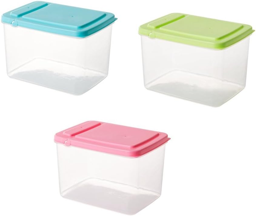 Set of 3 Plastic Food Storage Tubs Blue, Green and Pink (Small)
