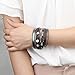 COOLLA Women Genuine Leather Vintage Volcanic Stone Wrap Bangle Bracelet Pearl Pendant Magnet Buckle (Grey)