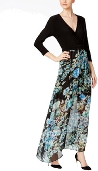Eci Faux Wrap Illusion Maxi Dress Black With Blue Skirt 4 At