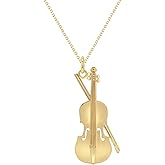 Takar Solid Violin Instrument Pendant Necklace with Bow – 925 Sterling Silver Gold Vermeil Pendant Necklace – Adjustable Chain – Violin Accessories – Gift for Musicians – Made in USA