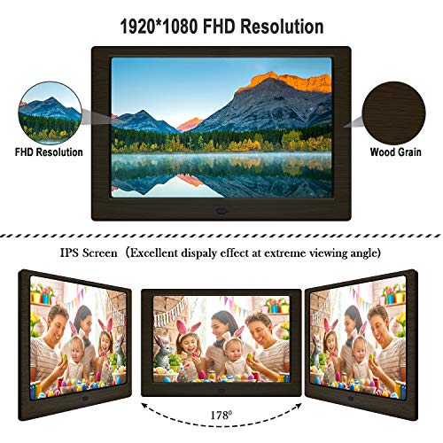 Digital Photo Frame, 10 inch Digital Picture Frame HD 1920x1080 16: 10 Full IPS Display Photo/Music/Video/Calendar, Auto On/Off Timer, Background Music Support 32GB USB Drives/SD Card,Remote Control