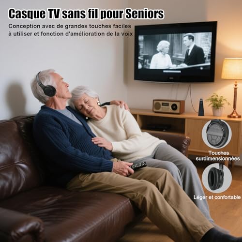 Wireless TV Headphones with Charging Base, Wireless TV Watching Headphones, Large Volume Control Buttons and Sound Amplification for Seniors, Lightweight and Comfortable Headphones