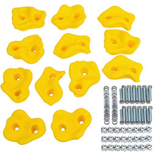 Swing Set Stuff Large Textured Rock Holds with SSS Logo Sticker (12 Set), Yellow