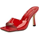 ADKGBE Women's Patent Leather Square Open Toe Stiletto Heeled Mules Sandals Sexy Backless Lightweight Non Slip Slip on Pumps Summer Super High Heel Party Prom Dress Sandals