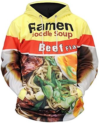 ONSEME Beef Ramen Noodle 3D Hoodie Unisex-Adult Long Sleeve Pullover Sweatshirts