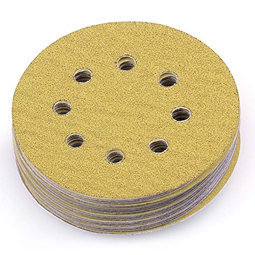 LotFancy 5-Inch 8-Hole 60 Grit Dustless Hook-and-Loop Sanding Disc Sander Round Sandpaper (60 Grits,Pack of 100)