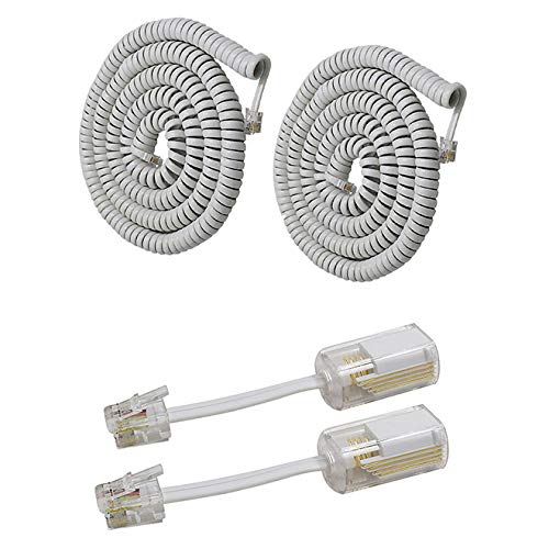 Telephone Handset Cord Detanglers,Uvital 2 Pack Landline Handset Cord Cable 10Ft Uncoiled(1.2 Ft Coiled) and 2 Pack Anti-Tangle Telephone Cord Untangler 360 Degree Rotating Swivel Cord(White)
