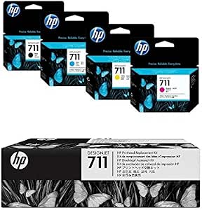 HP 711 (CZ130 A CZ131 A CZ132 A CZ133 A) Original Cartucho de tinta set y  Kit de reemplazo de cabezal de impresión cian, Magenta, amarillo y negro :  Productos de Oficina - Amazon.com