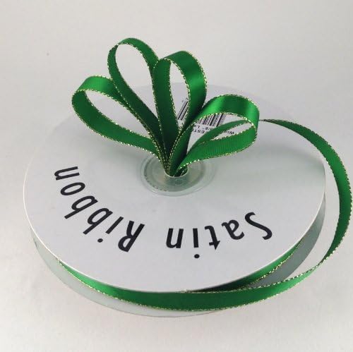 3/8" Emerald Green with Gold Edge Satin Ribbon 50 Yards Spool Single Faced Polyester