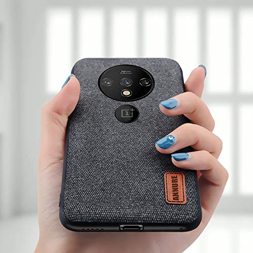 Annure Shockproof Soft TPU Bumper Fabric Back Cover Case for Oneplus 7T (Black)