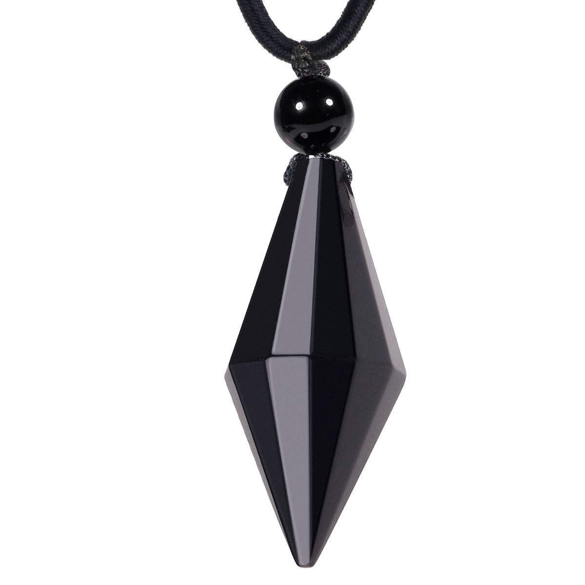 mookaitedecor Natural Black Obsidian Crystal Point Pendant Necklace for Women Men, Chakra Reiki Healing Protection Crystal Necklace Pendulum Necklace Black Cord Semi Precious Stone Jewellery Gift