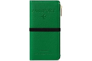 DOB SECHS Leather Passport Holder for Women, RFID Blocking Passport Wallet Credit Cards Case, Travel Accessories Organizer Pouch Bag with ID Window+Zippered Cash Pocket+SIM Slots, Green