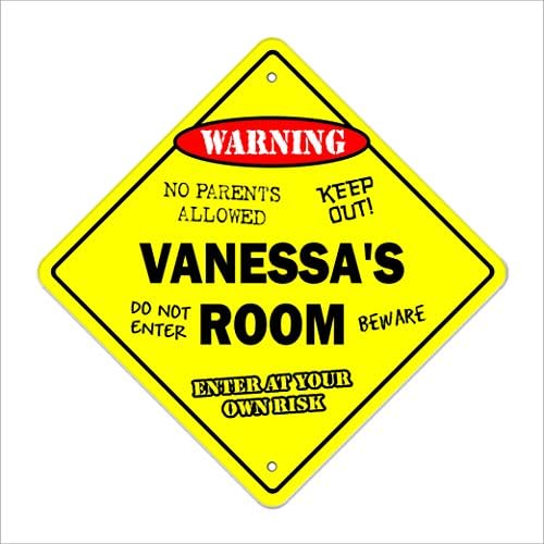 Vanessa's Room Sign Crossing Zone Xing | Indoor/Outdoor | 12" Tall Plastic Sign kids bedroom decor door children's name boy girl