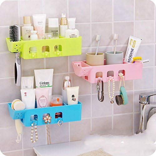 Kitchen Bathroom Plastic Wall Hanging Shelves Organizers Storage Racks Baskets Hook (Green)