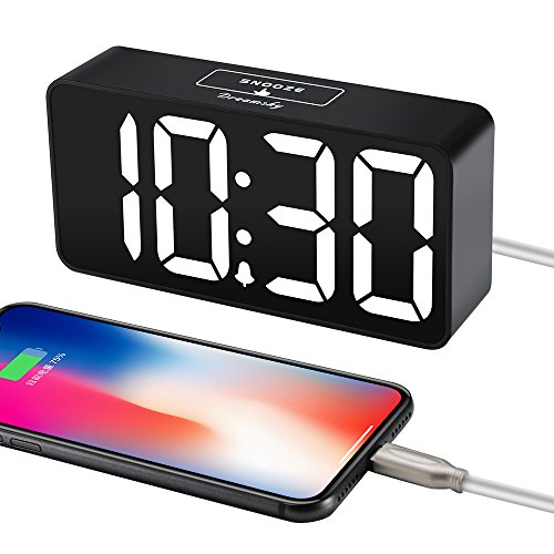 DreamSky Compact Digital Alarm Clock with USB Charging Port, 0100