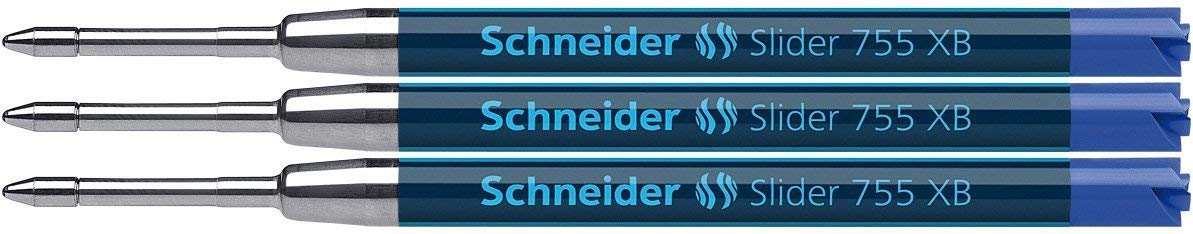 Schneider Slider 755 Ballpoint Refill, Permanent XB Blue, Blister Pack of 3