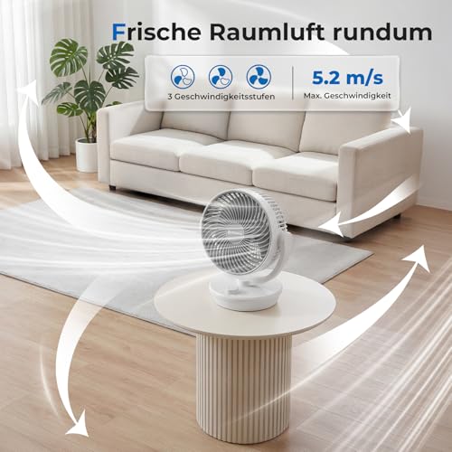 Aeroll Fan Quiet, Table Fan, 3D Turbo Air Circulator with 3 Speed Levels, 130° Vertical & 100° Horizontal Oscillation, Quiet Table Fan for Living Room and Desks